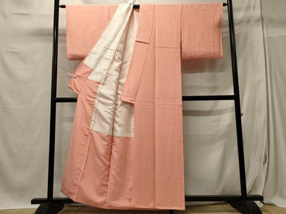平和屋着物■上質な色無地 紗綾形地紋 紅梅色 正絹 逸品 CABC4108oy
