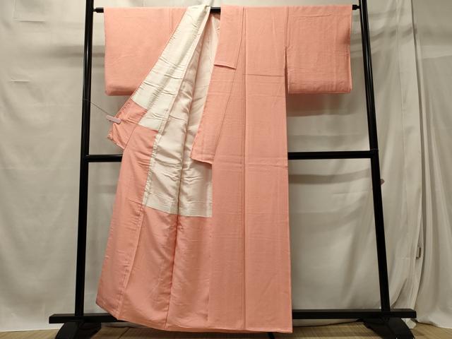 平和屋着物■上質な色無地 紗綾形地紋 紅梅色 正絹 逸品 CABC4108oy