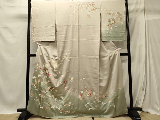 平和屋着物■訪問着 枝花丸文 藤花房 暈し染め 金彩 正絹 逸品 CABC4119oy