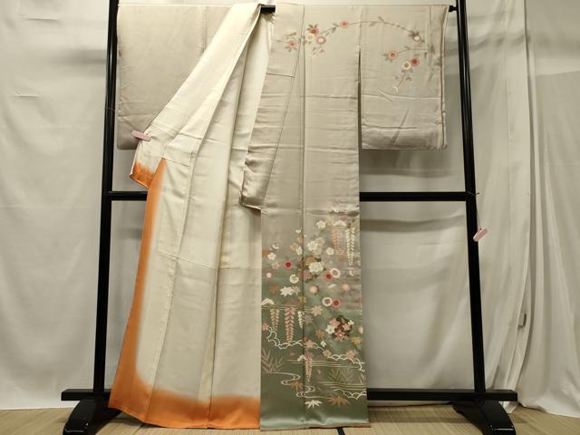 平和屋着物■訪問着 枝花丸文 藤花房 暈し染め 金彩 正絹 逸品 CABC4119oy