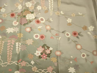 平和屋着物■訪問着 枝花丸文 藤花房 暈し染め 金彩 正絹 逸品 CABC4119oy