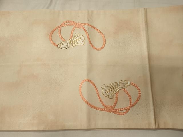 平和屋着物◎太鼓柄袋帯　駒刺繍　総刺繍　組紐　正絹　逸品　CABC4150oy