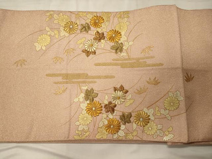 平和屋着物◎太鼓柄袋帯　綴れ　刺繍　雲取り草花文　金彩　正絹　逸品　CABC4151oy