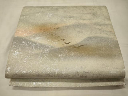 平和屋着物◎太鼓柄袋帯　遠山飛鶴文　金彩　正絹　逸品　CABC4164oy
