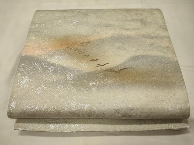 平和屋着物◎太鼓柄袋帯　遠山飛鶴文　金彩　正絹　逸品　CABC4164oy