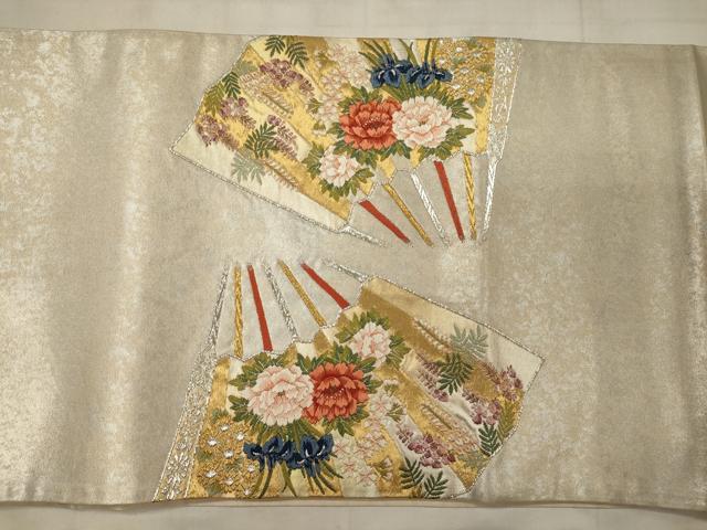 平和屋着物◎太鼓柄袋帯 唐織 桧扇花車文 藤花房 金銀糸 正絹 逸品 CABC4187oy