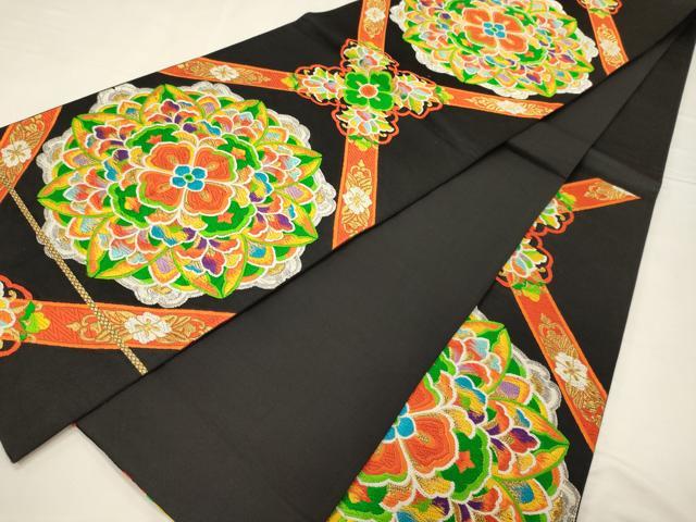 平和屋着物◎六通柄袋帯 唐織 天上正倉院花文 黒地 金銀糸 正絹 逸品 CABC4189oy