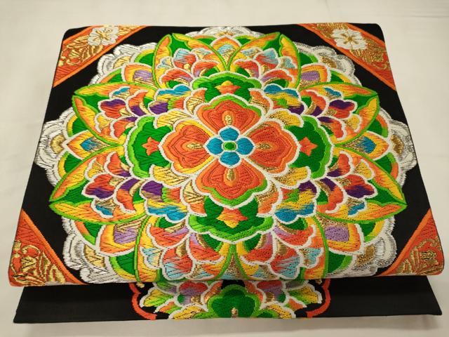 平和屋着物◎六通柄袋帯 唐織 天上正倉院花文 黒地 金銀糸 正絹 逸品 CABC4189oy