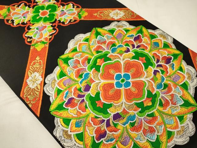 平和屋着物◎六通柄袋帯 唐織 天上正倉院花文 黒地 金銀糸 正絹 逸品 CABC4189oy
