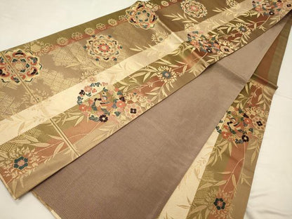 平和屋着物◎六通柄袋帯 唐織 鴛鴦正倉院花文 金糸 正絹 逸品 CABC4197oy