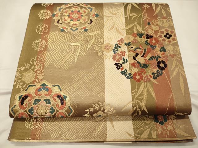 平和屋着物◎六通柄袋帯 唐織 鴛鴦正倉院花文 金糸 正絹 逸品 CABC4197oy