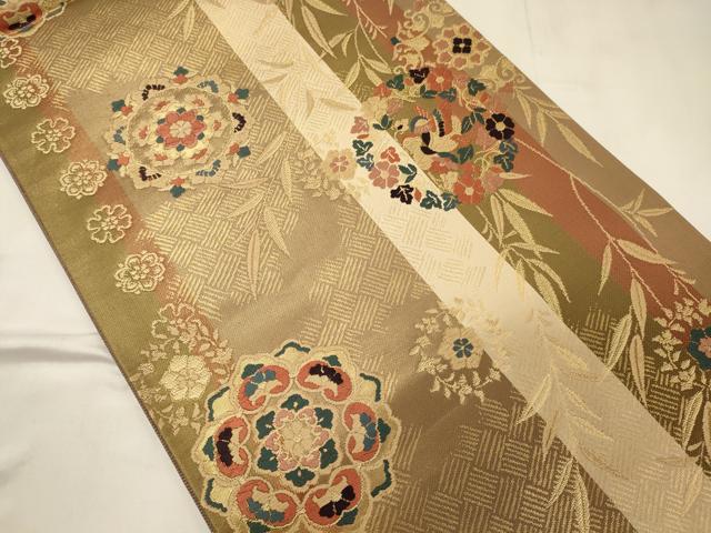 平和屋着物◎六通柄袋帯 唐織 鴛鴦正倉院花文 金糸 正絹 逸品 CABC4197oy