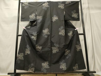 平和屋着物■上質な紬 風景枝葉文 黒地 正絹 逸品 未使用 CABC4216oy
