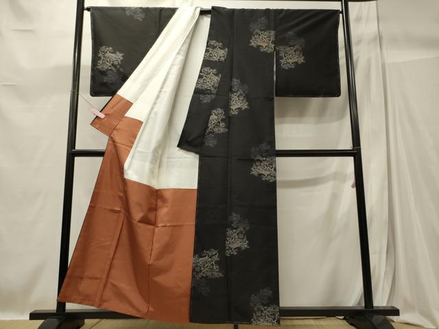 平和屋着物■上質な紬 風景枝葉文 黒地 正絹 逸品 未使用 CABC4216oy