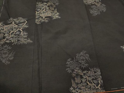 平和屋着物■上質な紬 風景枝葉文 黒地 正絹 逸品 未使用 CABC4216oy