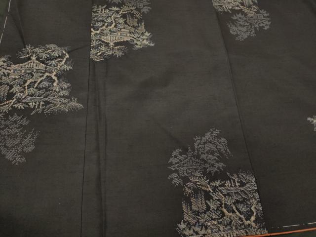 平和屋着物■上質な紬 風景枝葉文 黒地 正絹 逸品 未使用 CABC4216oy