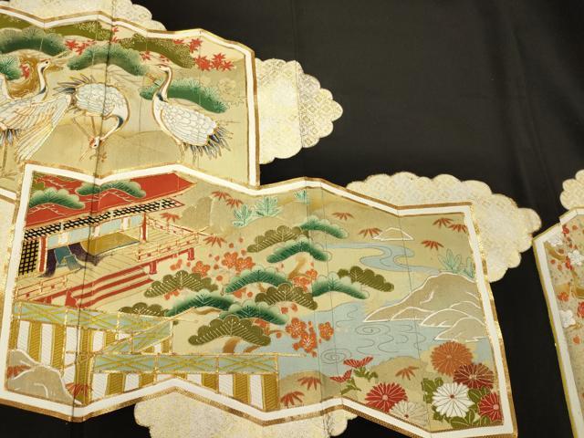 平和屋着物■豪華黒留袖　駒刺繍　屏風群鶴松文　金彩　正絹　逸品　CABC4240oy