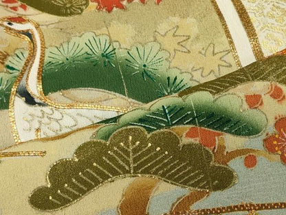 平和屋着物■豪華黒留袖　駒刺繍　屏風群鶴松文　金彩　正絹　逸品　CABC4240oy