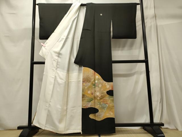 平和屋着物■豪華黒留袖　駒刺繍　吉祥花文　金銀彩　正絹　逸品　CABC4243oy