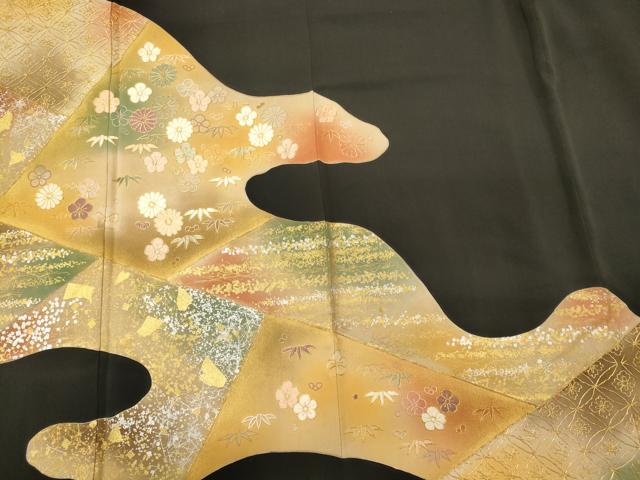 平和屋着物■豪華黒留袖　駒刺繍　吉祥花文　金銀彩　正絹　逸品　CABC4243oy