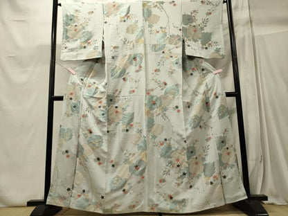 平和屋着物■上質な紬　刺繍　枝葉文　金糸　正絹　逸品　CABC4245oy