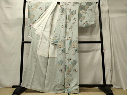 平和屋着物■上質な紬　刺繍　枝葉文　金糸　正絹　逸品　CABC4245oy