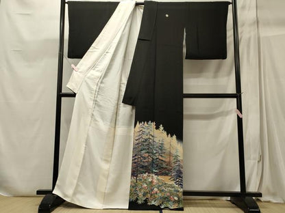 平和屋着物■豪華黒留袖　草花樹林文　暈し染め　正絹　逸品　CABC4253oy