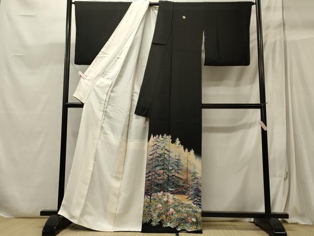 平和屋着物■豪華黒留袖　草花樹林文　暈し染め　正絹　逸品　CABC4253oy