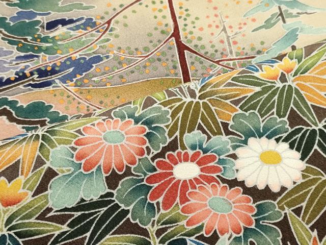 平和屋着物■豪華黒留袖　草花樹林文　暈し染め　正絹　逸品　CABC4253oy