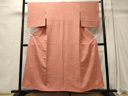 平和屋着物■上質な色無地 流水草葉地紋 薄紅色 やまと誂製 正絹 逸品 CABC4310oy