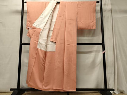 平和屋着物■上質な色無地 青海波地紋 赤香色 正絹 逸品 CABC4311oy