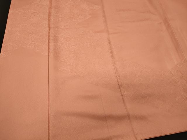 平和屋着物■上質な色無地 青海波地紋 赤香色 正絹 逸品 CABC4311oy