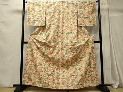 平和屋着物■上質な紬　手描き　休み鳥枝花文　正絹　逸品　CABC4331oy