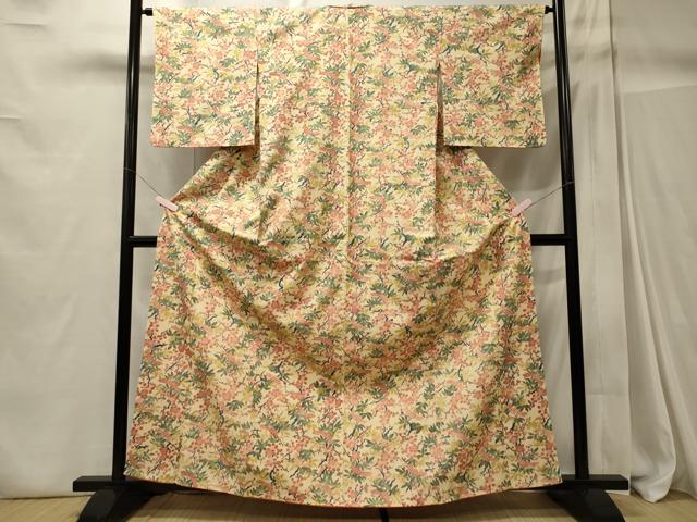 平和屋着物■上質な紬　手描き　休み鳥枝花文　正絹　逸品　CABC4331oy