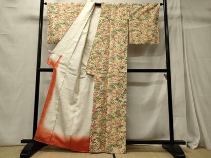 平和屋着物■上質な紬　手描き　休み鳥枝花文　正絹　逸品　CABC4331oy