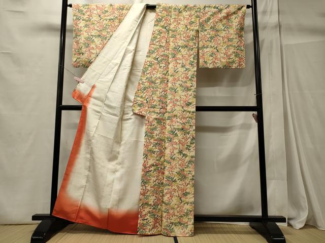平和屋着物■上質な紬　手描き　休み鳥枝花文　正絹　逸品　CABC4331oy