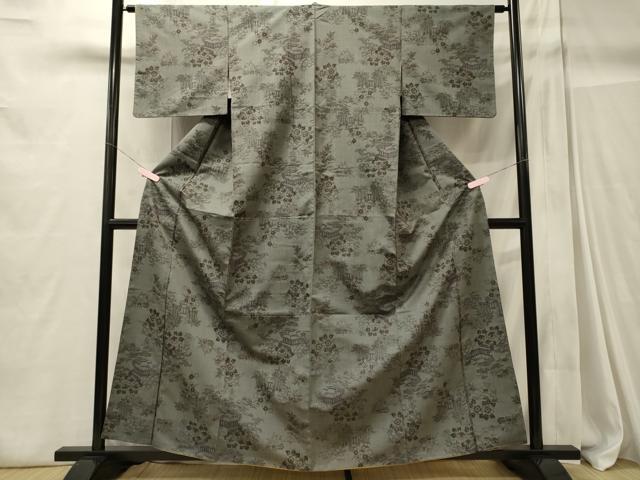 平和屋着物■上質な紬 風景草花文 正絹 逸品 CABC4335oy