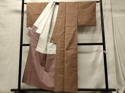 平和屋着物■上質な紬 赤白橡色 正絹 逸品 CABC4344oy