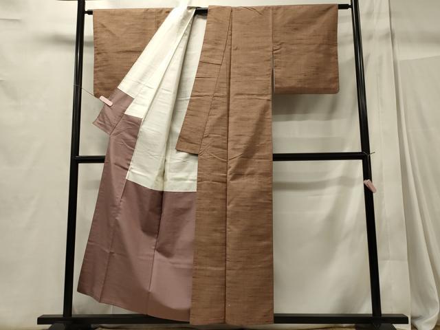 平和屋着物■上質な紬 赤白橡色 正絹 逸品 CABC4344oy