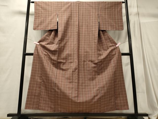 平和屋着物■上質な紬　格子柄　正絹　逸品　CABC4345oy
