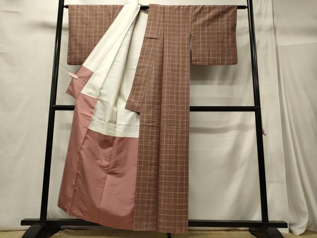 平和屋着物■上質な紬　格子柄　正絹　逸品　CABC4345oy
