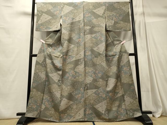 平和屋着物■上質な小紋　切り嵌め花唐草松文　正絹　逸品　CABC4346oy