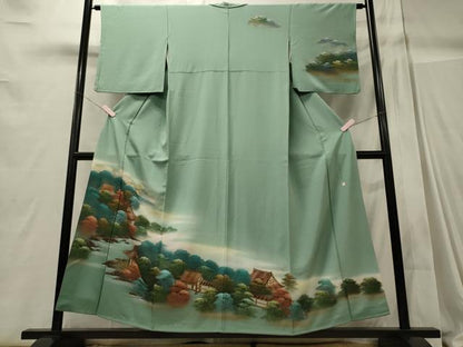平和屋着物■訪問着 作家物 手描き 風景草木文 四季万葉 暈し染め 金彩 正絹 逸品 CABC4358oy
