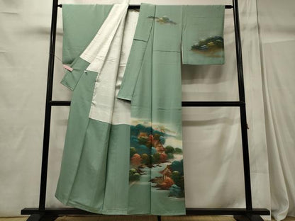 平和屋着物■訪問着 作家物 手描き 風景草木文 四季万葉 暈し染め 金彩 正絹 逸品 CABC4358oy