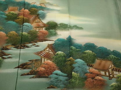 平和屋着物■訪問着 作家物 手描き 風景草木文 四季万葉 暈し染め 金彩 正絹 逸品 CABC4358oy