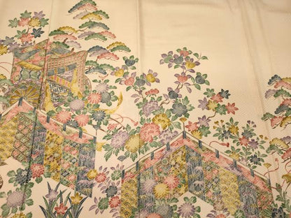 平和屋着物■訪問着 御所車吉祥花松文 正絹 逸品 CABC4359oy