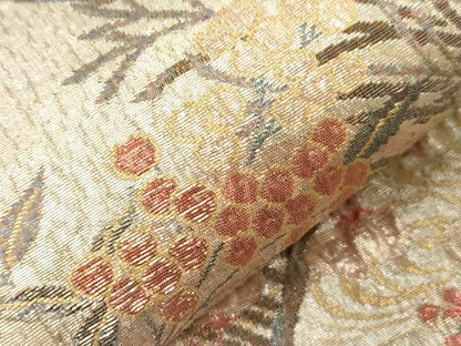 平和屋着物▼六通柄袋帯　ふくれ織　流水草花丸文　金銀糸　正絹　逸品　CABC4403dy