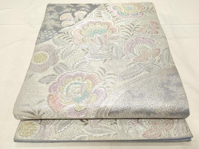 平和屋着物▼六通柄袋帯　更紗花文　金銀糸　正絹　逸品　CABC4408dy
