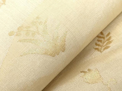 平和屋着物▼六通柄袋帯　尾長鳥花文　金糸　正絹　逸品　CABC4415dy