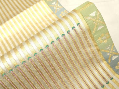 平和屋着物▼六通柄袋帯 幾何学文 金銀糸 正絹 逸品 CABC4427dy
